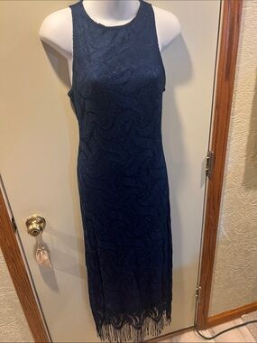 California concepts Sleeveless Navy Fringe Hem Dress